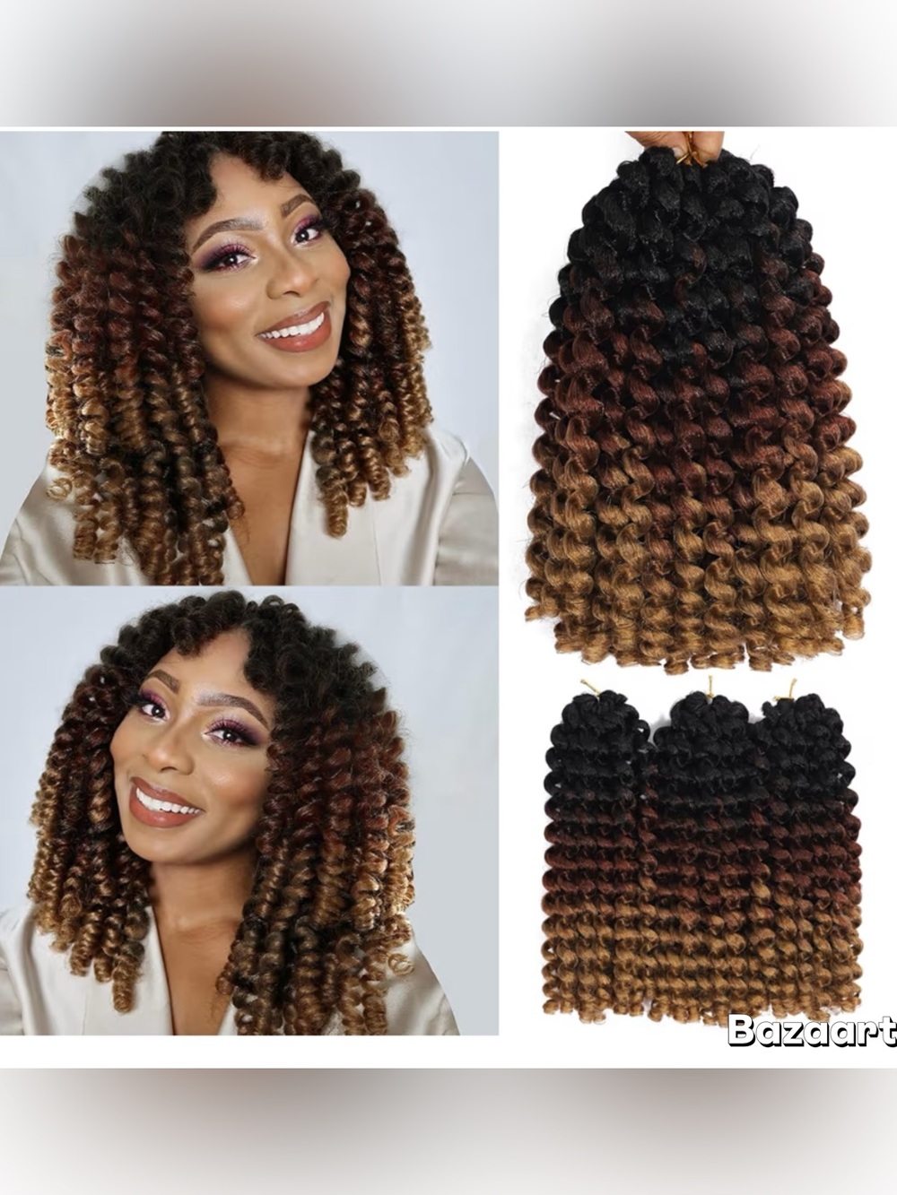 3pks 12” Ombré Jamaican Bounce Ringlet Wand Curl Crochet Braids